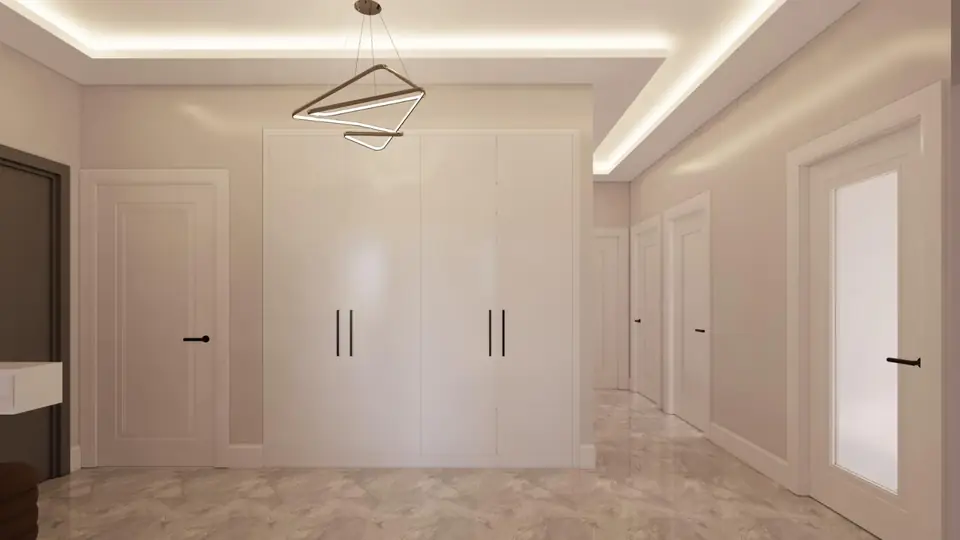 Antrede gömme dolap ve gizli aydınlatmalı tavan