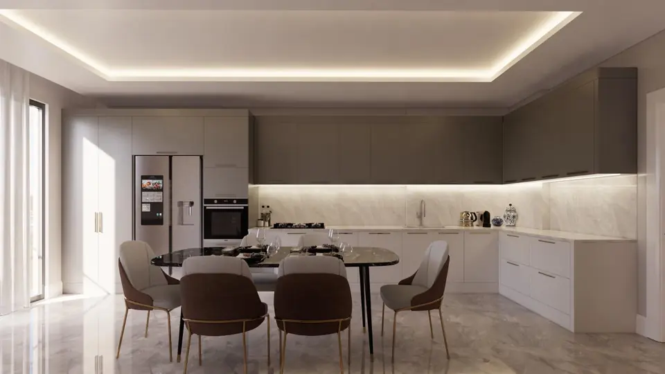 Modern mutfak ve yemek alanı tasarımı