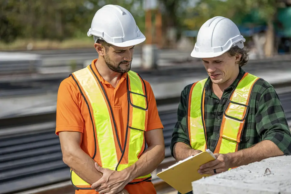 Şantiyede proje üzerinde çalışan mühendisler