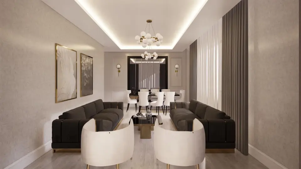 Avizeli, geniş ve lüks salon tasarımı